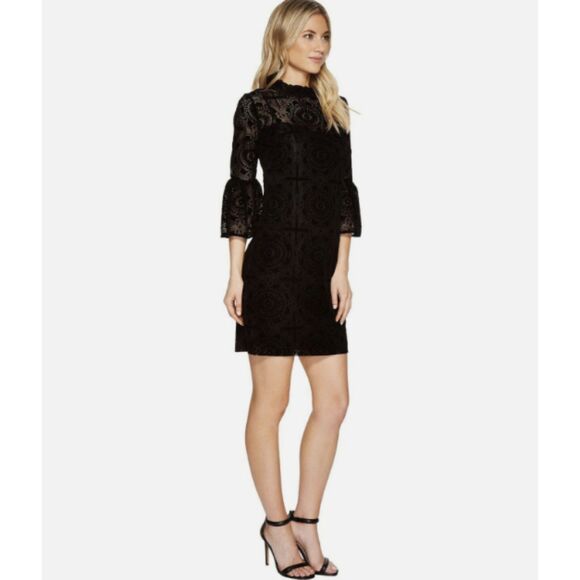 Calvin Klein Black Velvet Lace Dress Womens Size 10 Cocktail Party Whimsigoth - Picture 2 of 10